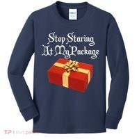 Stop Staring At My Package Christmas Present X-Mas Kids Long Sleeve Shirt thumb 0