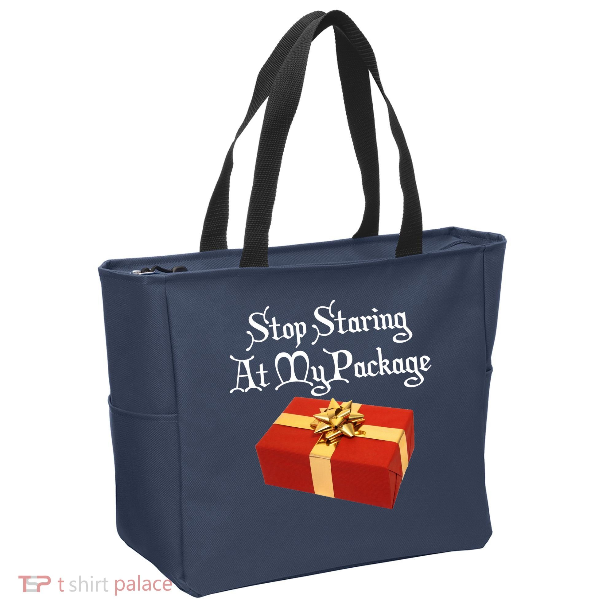 Stop Staring At My Package Christmas Present X-Mas Tote Bag