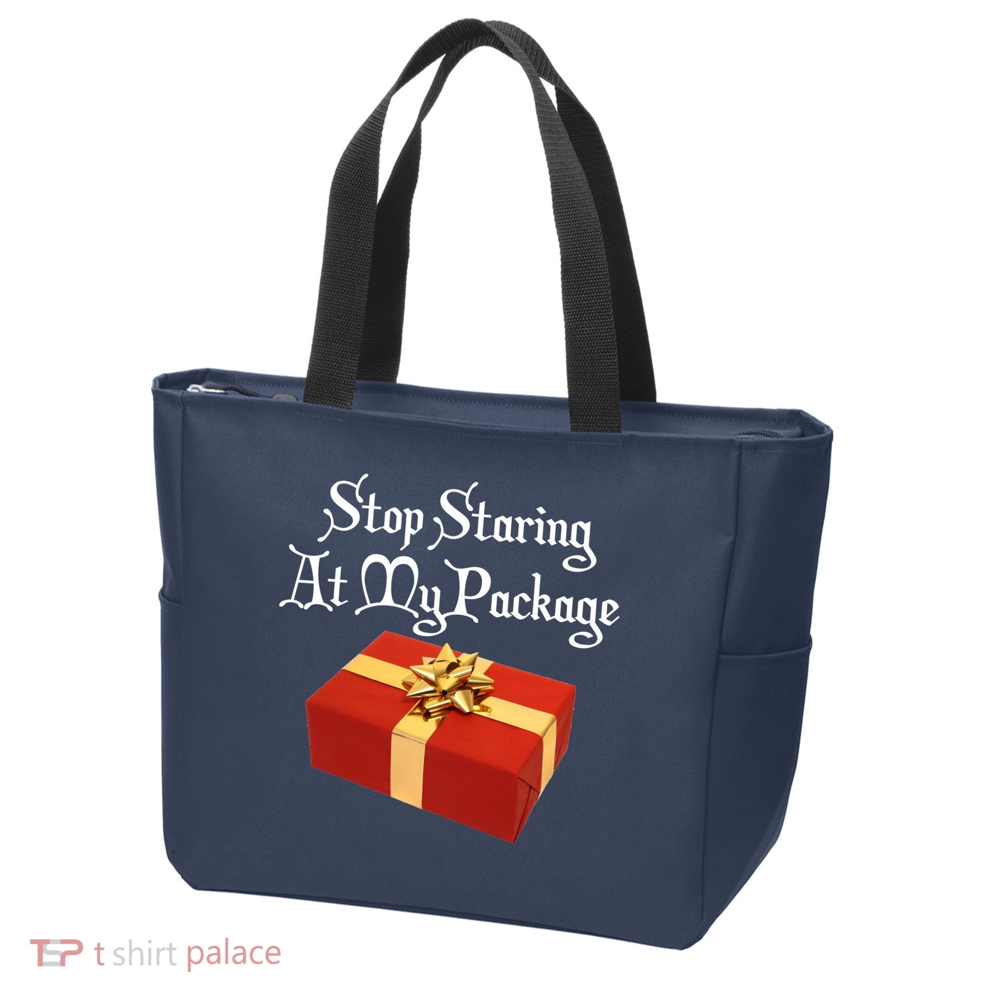 Stop Staring At My Package Christmas Present X-Mas Tote Bag