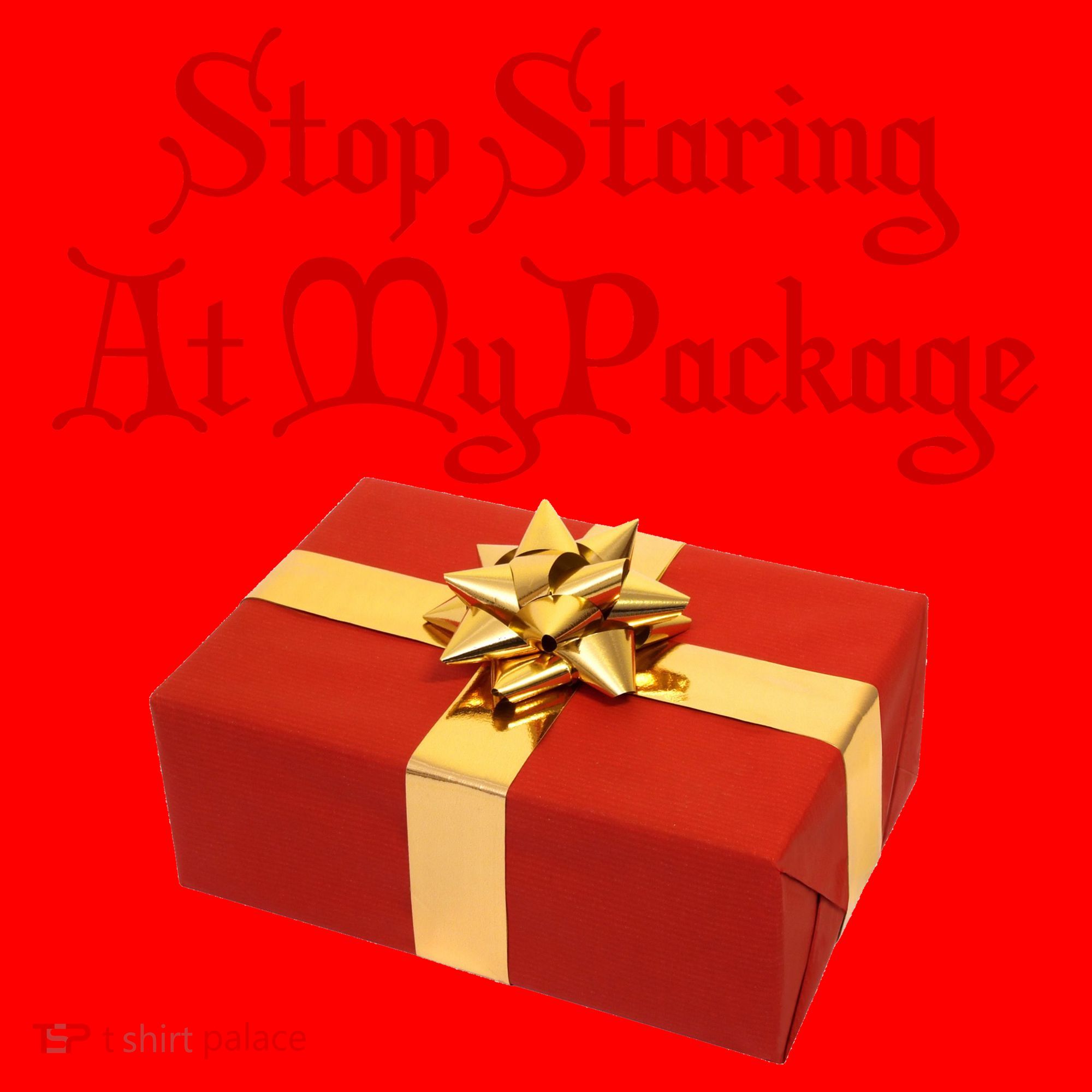 Stop Staring At My Package Christmas Present X-Mas Santa Hat