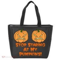 Stop Staring At My Pumpkins Halloween Costume Tote Bag thumb 0