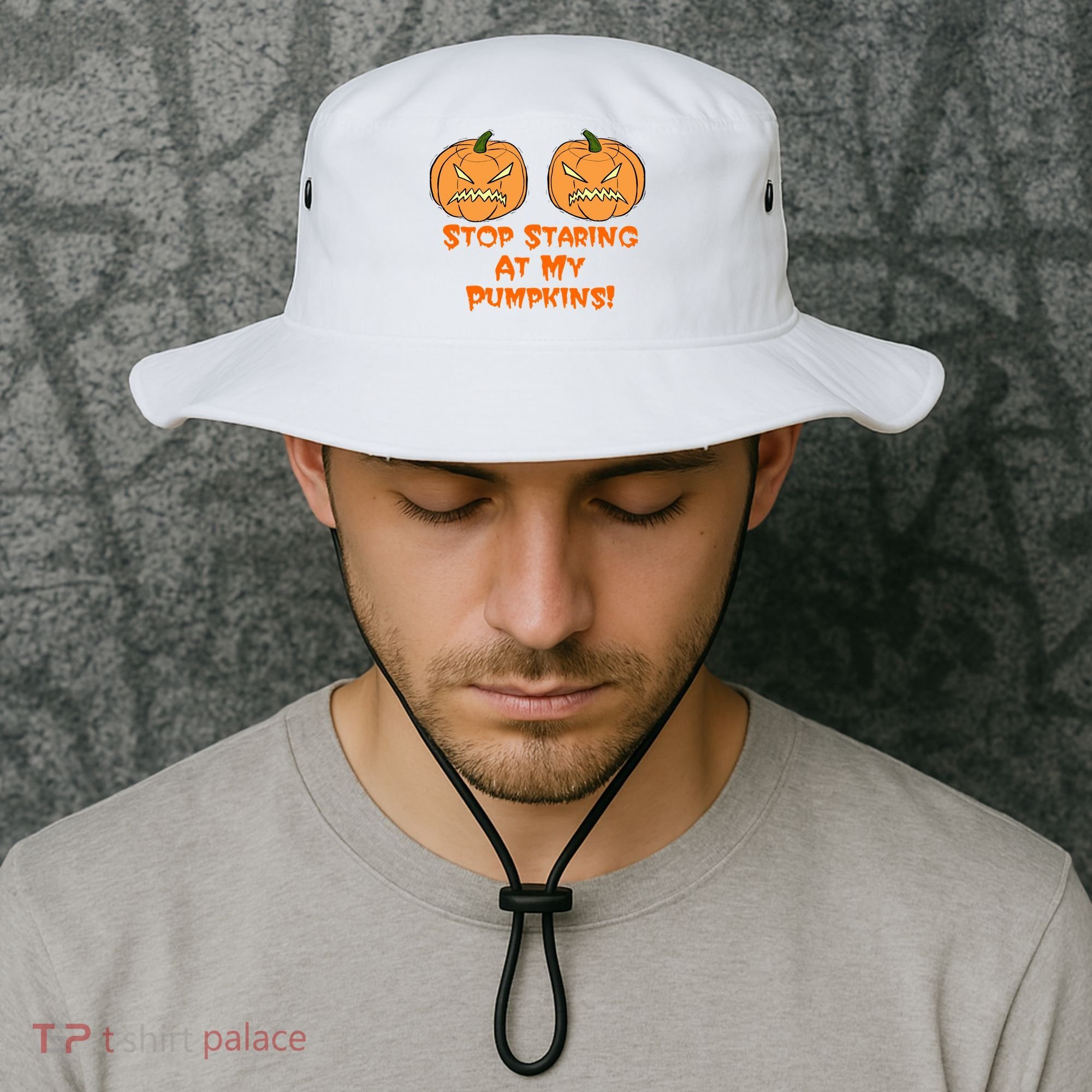 Stop Staring At My Pumpkins Halloween Costume Bucket Hat
