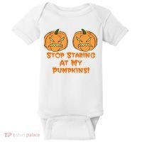 Stop Staring At My Pumpkins Halloween Costume Baby Bodysuit thumb 0
