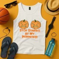 Stop Staring At My Pumpkins Halloween Costume Tank Top thumb 4