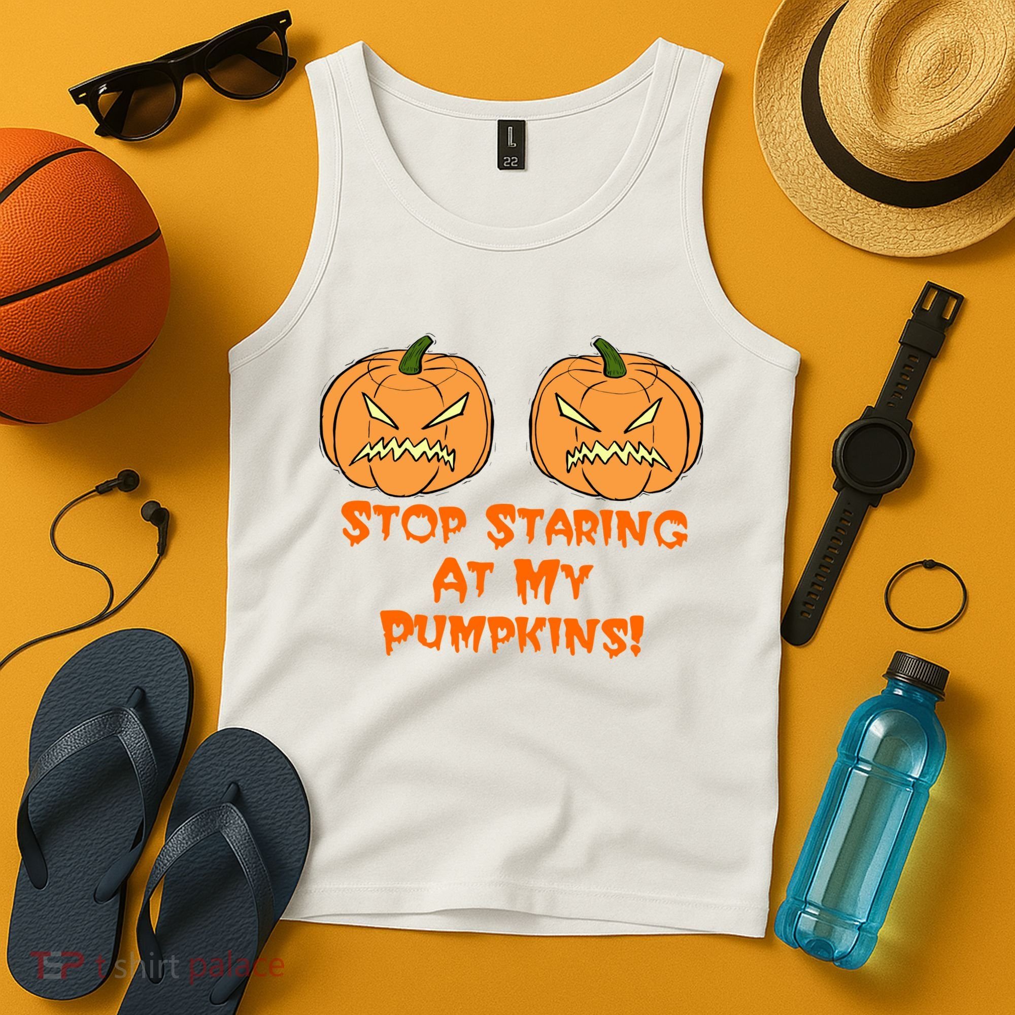 Stop Staring At My Pumpkins Halloween Costume Tank Top
