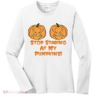 Stop Staring At My Pumpkins Halloween Costume Women's Long Sleeve Shirt thumb 0