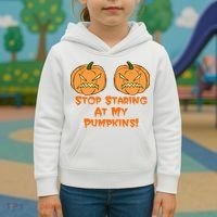 Stop Staring At My Pumpkins Halloween Costume Kids Hoodie thumb 3