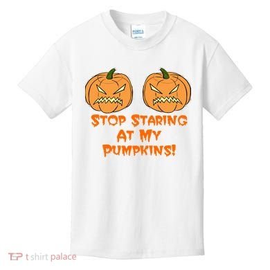 Stop Staring At My Pumpkins Halloween Costume Kids T-Shirt