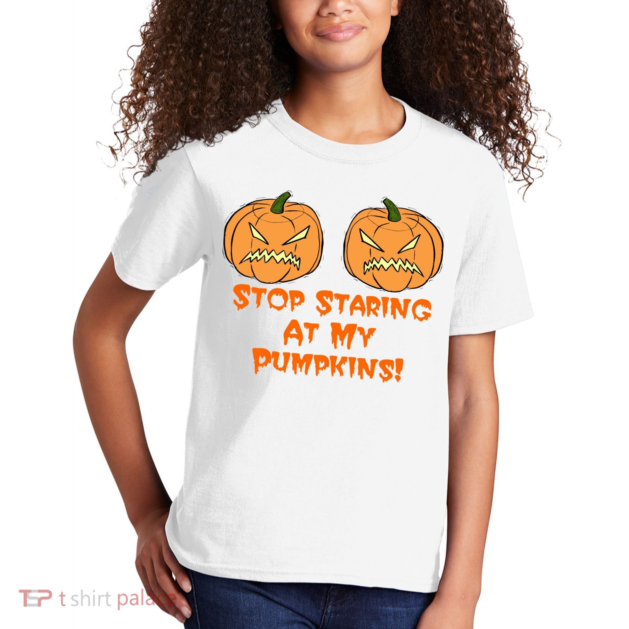 Stop Staring At My Pumpkins Halloween Costume Kids T-Shirt