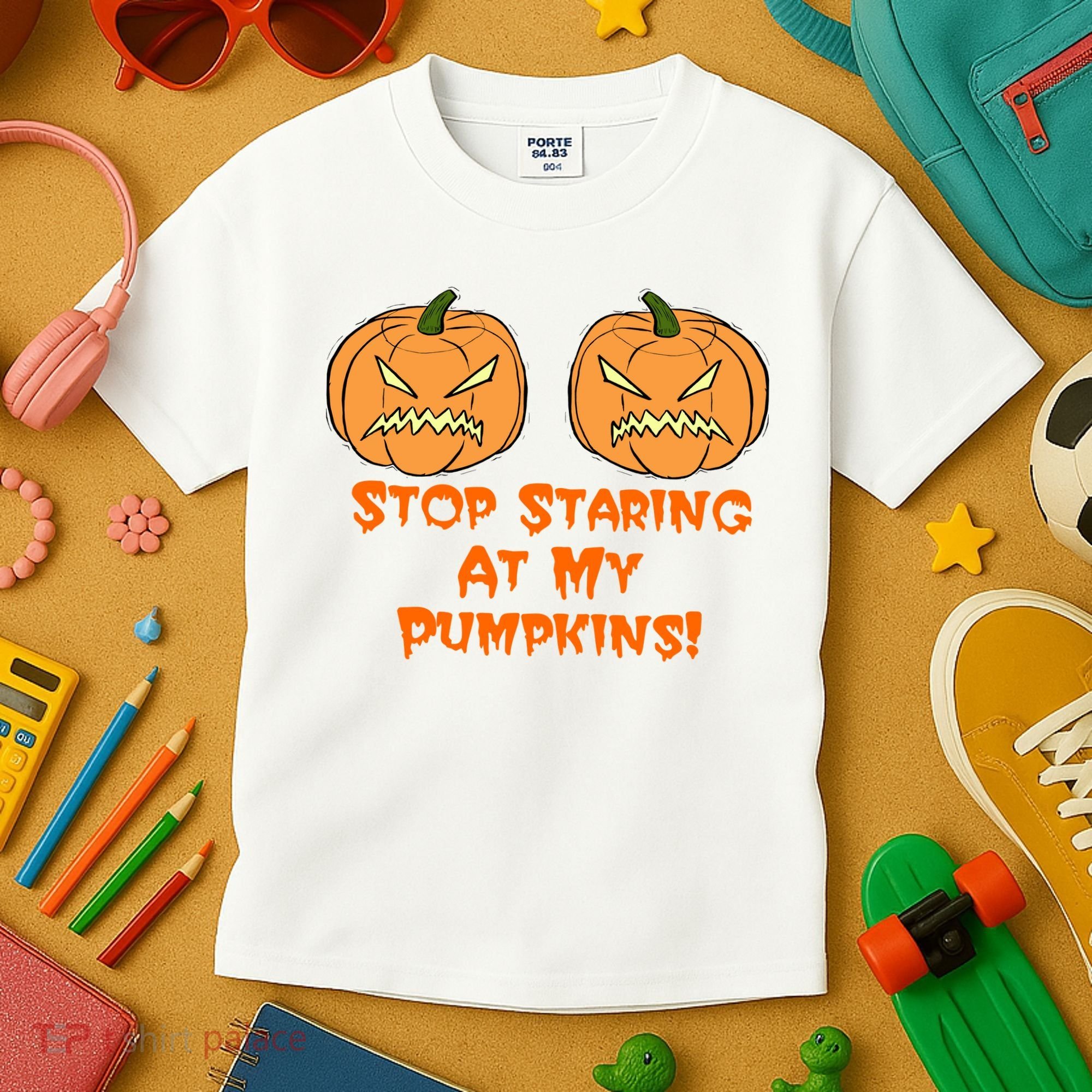 Stop Staring At My Pumpkins Halloween Costume Kids T-Shirt
