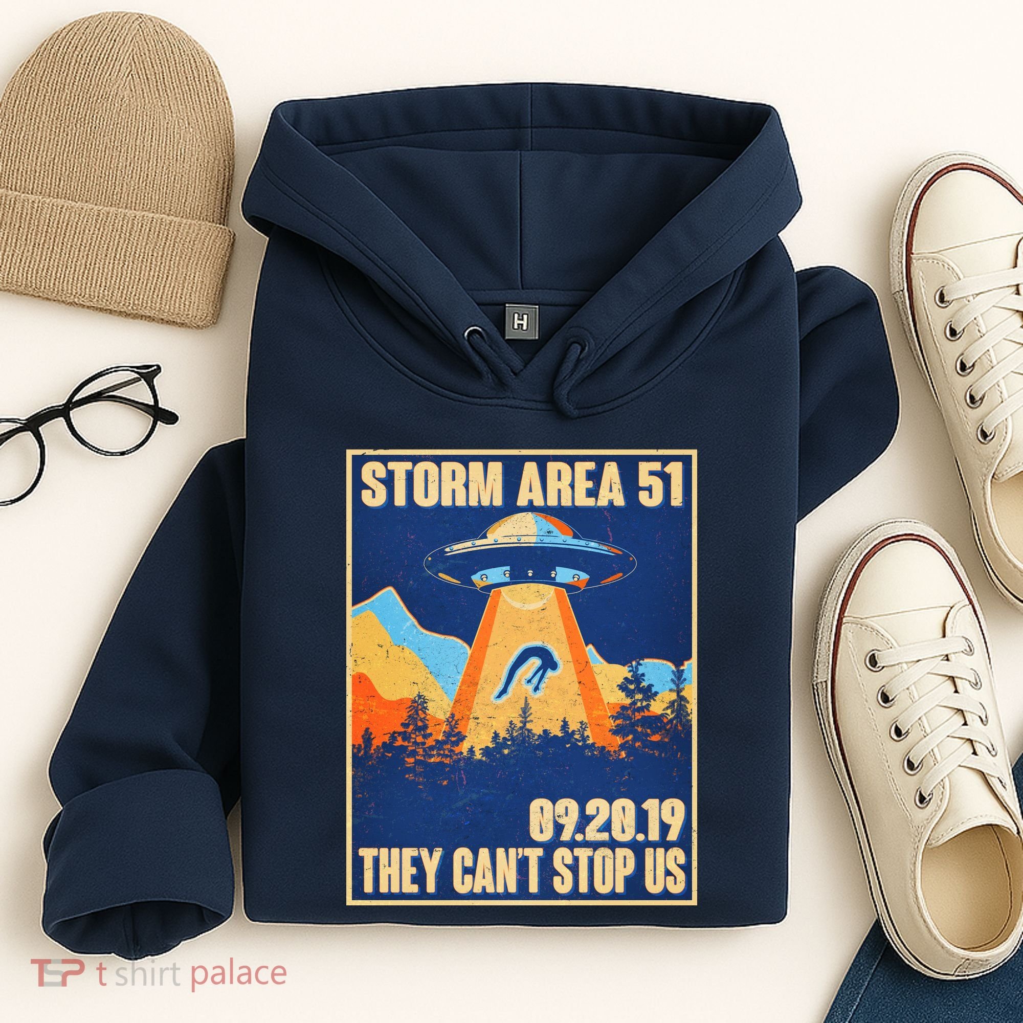Storm Area 51 Travel Poster They Can't Stop Us Hoodie