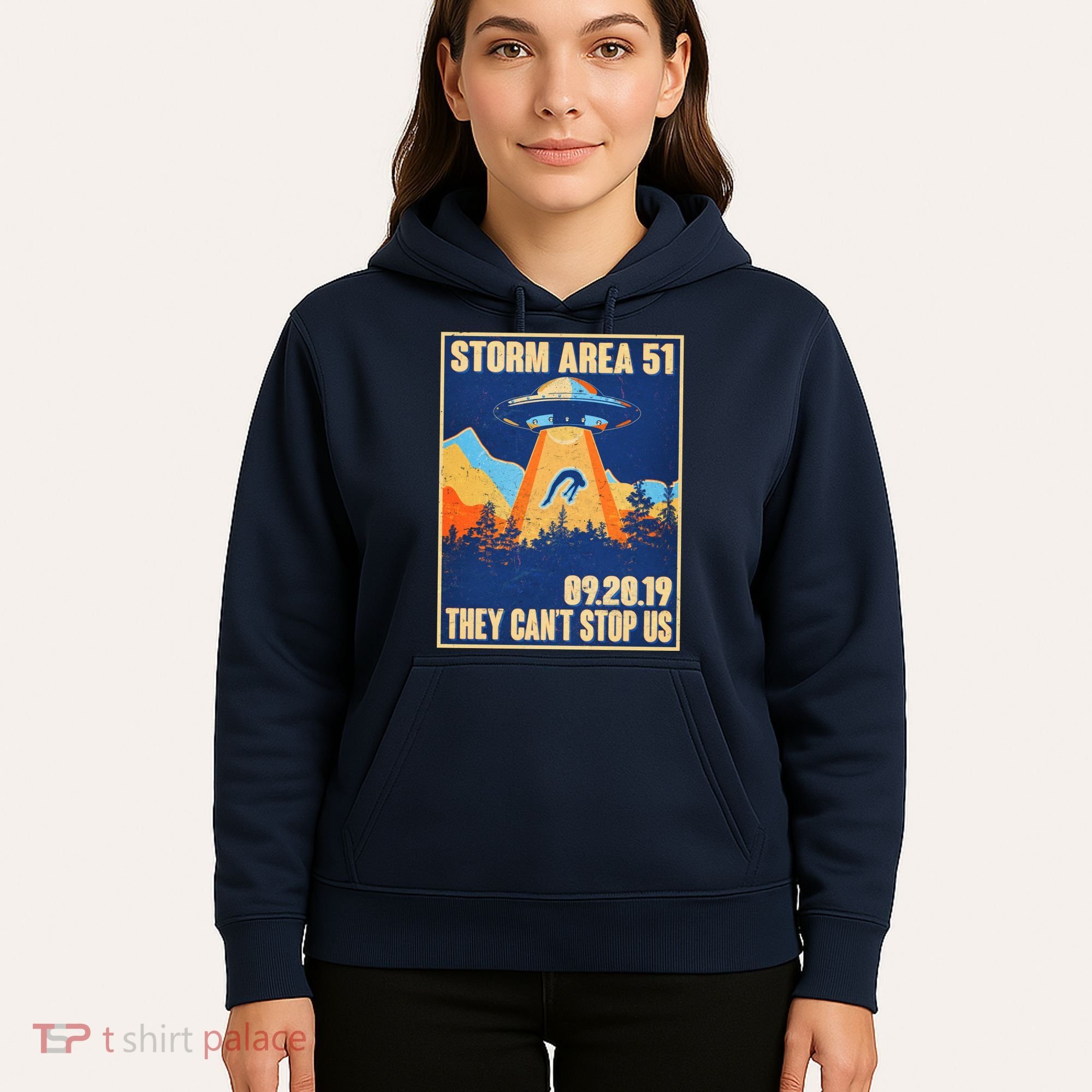 Storm Area 51 Travel Poster They Can't Stop Us Hoodie