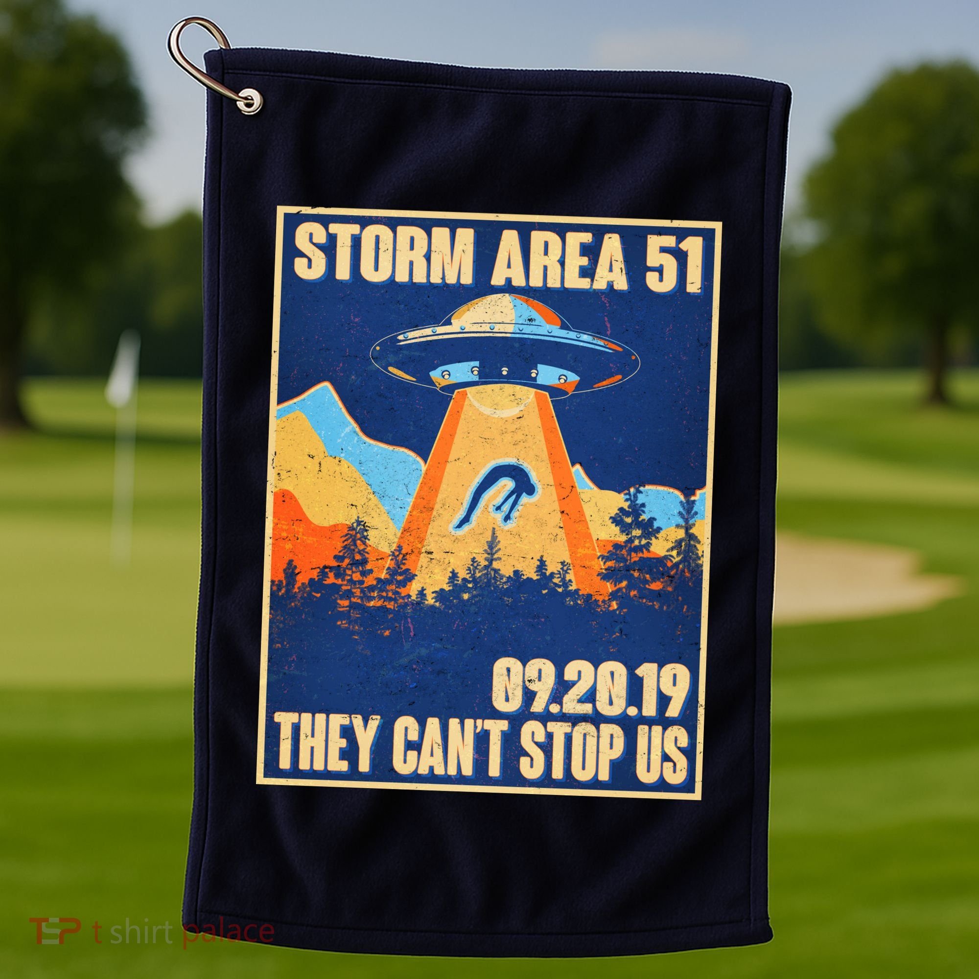 Storm Area 51 Travel Poster They Can't Stop Us Golf Towel