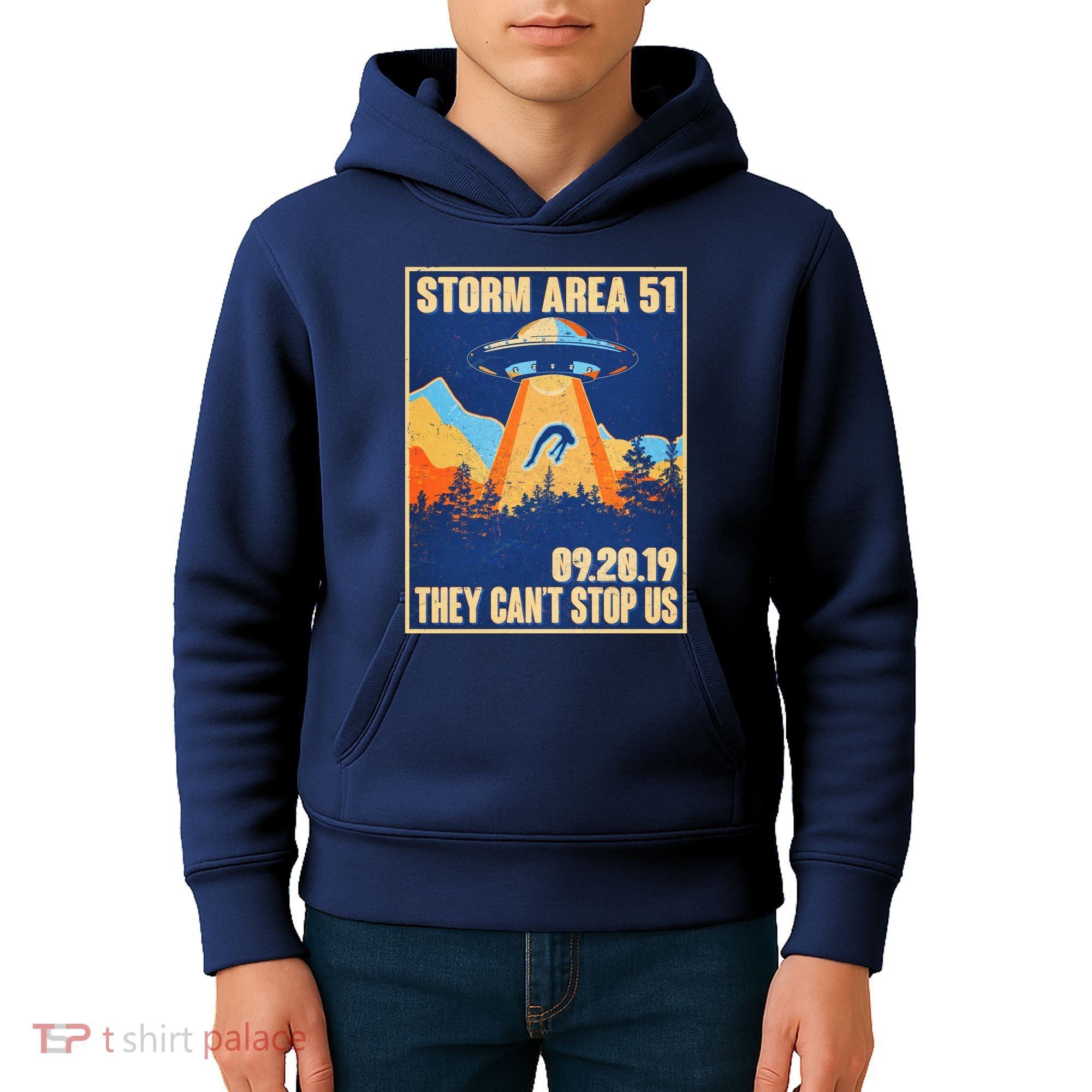 Storm Area 51 Travel Poster They Can't Stop Us Kids Hoodie