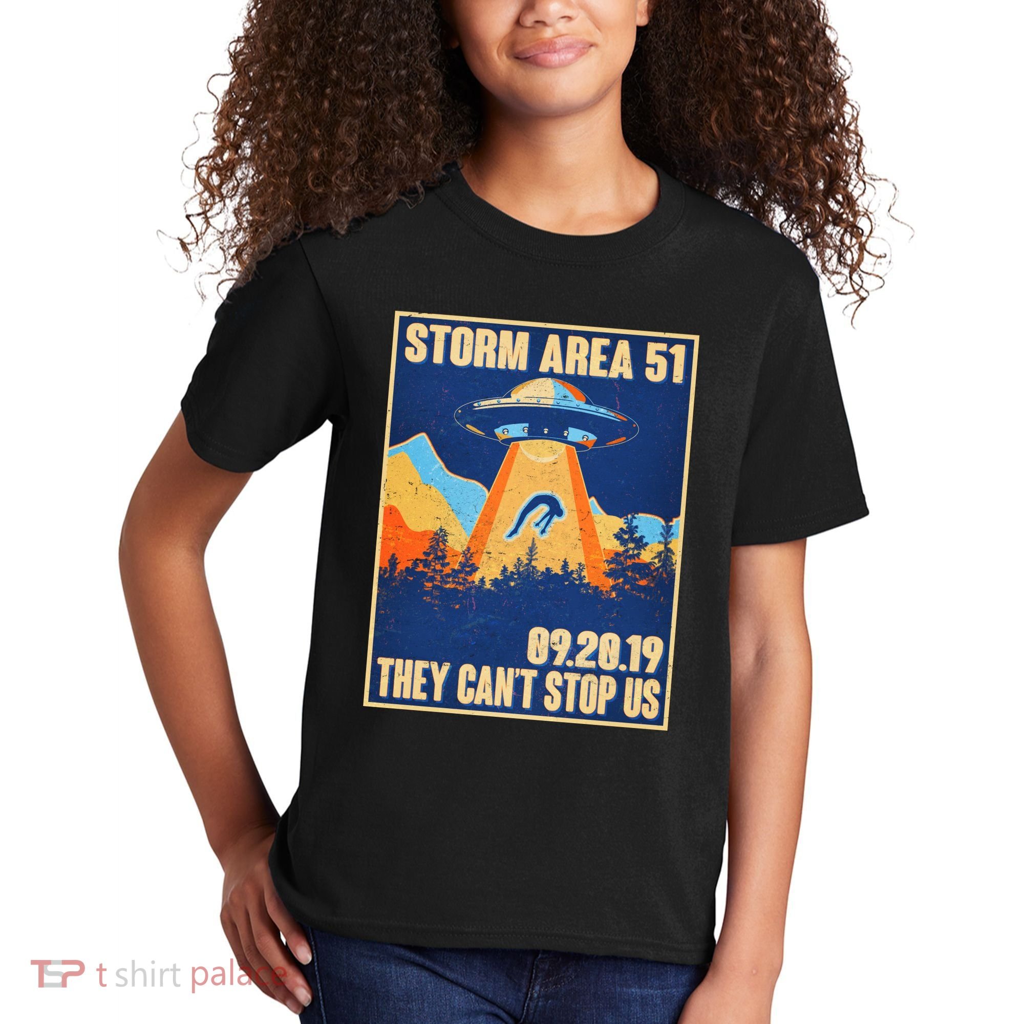 Storm Area 51 Travel Poster They Can't Stop Us Kids T-Shirt