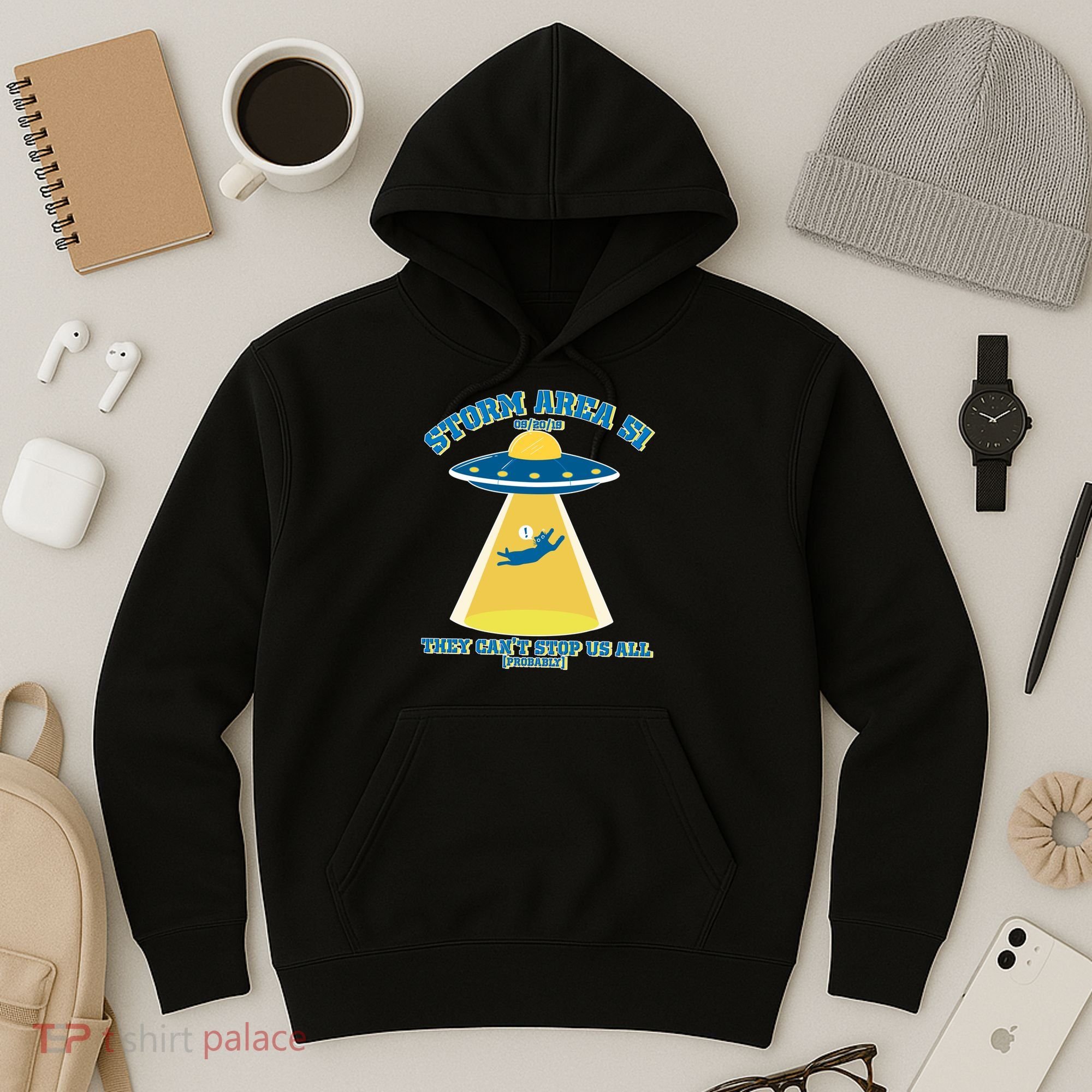 Storm Area 51 UFO Cat They Can't Stop Us All Hoodie