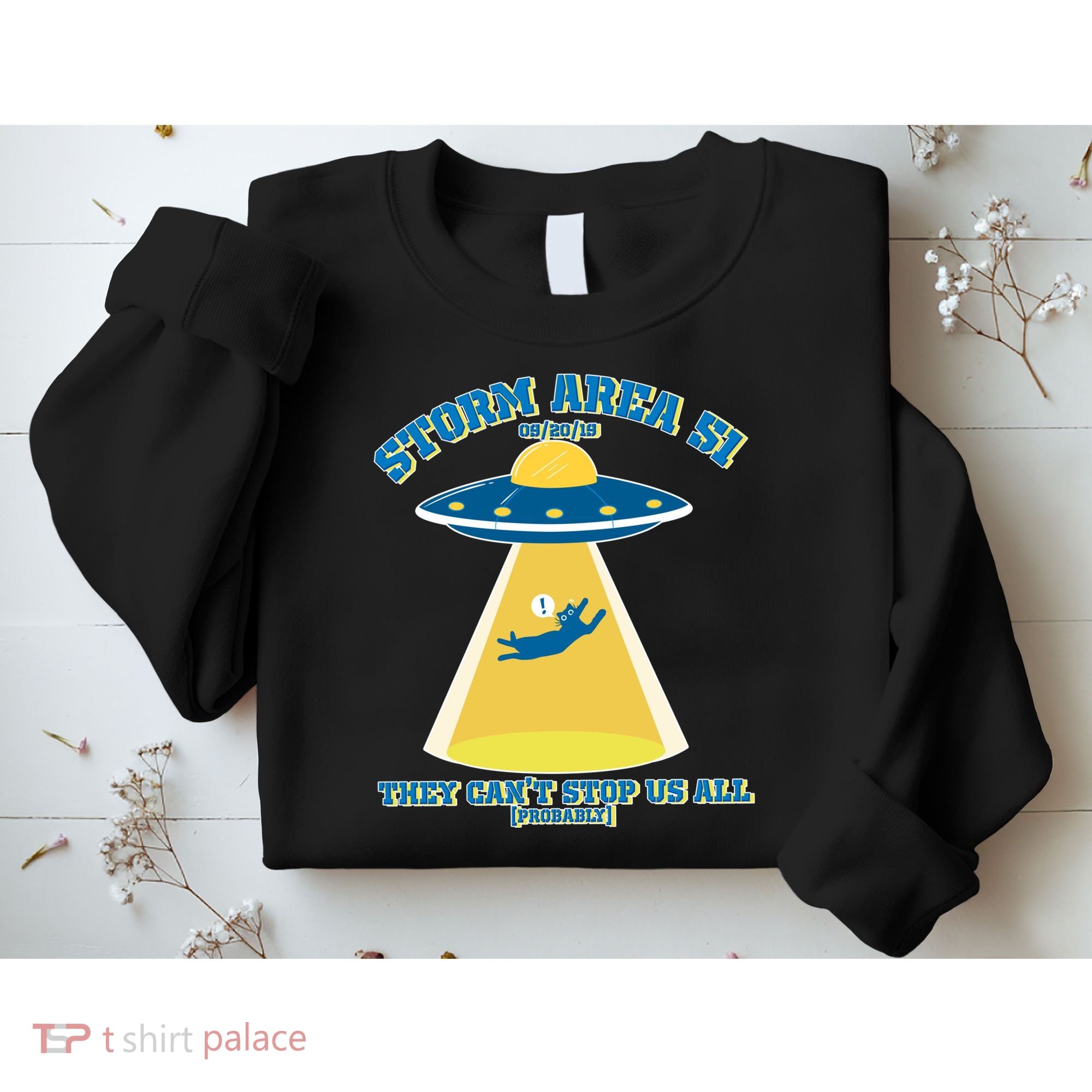 Storm Area 51 UFO Cat They Can't Stop Us All Sweatshirt