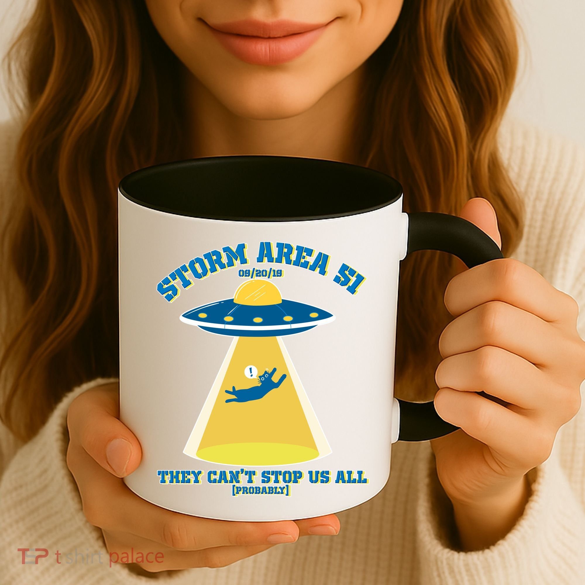 Storm Area 51 UFO Cat They Can't Stop Us All Coffee Mug