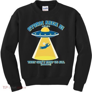 Storm Area 51 UFO Cat They Can't Stop Us All Kids Sweatshirt