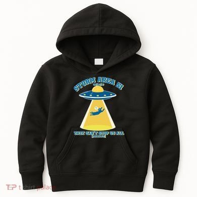 Storm Area 51 UFO Cat They Can't Stop Us All Kids Hoodie