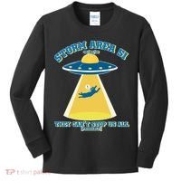Storm Area 51 UFO Cat They Can't Stop Us All Kids Long Sleeve Shirt thumb 0