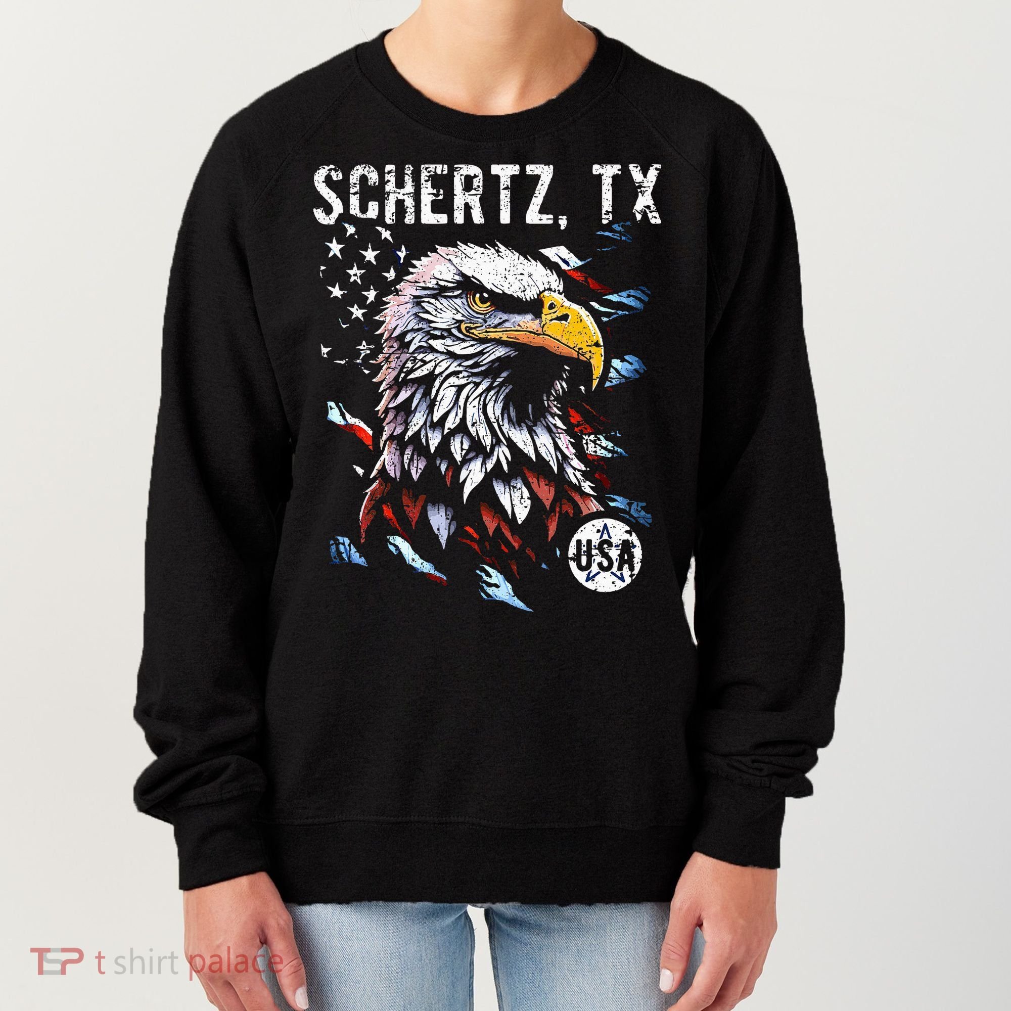 Schertz Texas Patriotic Eagle Usa Flag Women's Sweatshirt
