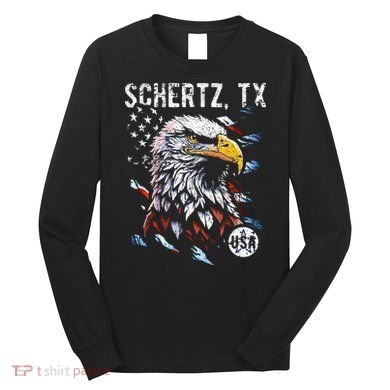 Schertz Texas Patriotic Eagle Usa Flag Long Sleeve Shirt