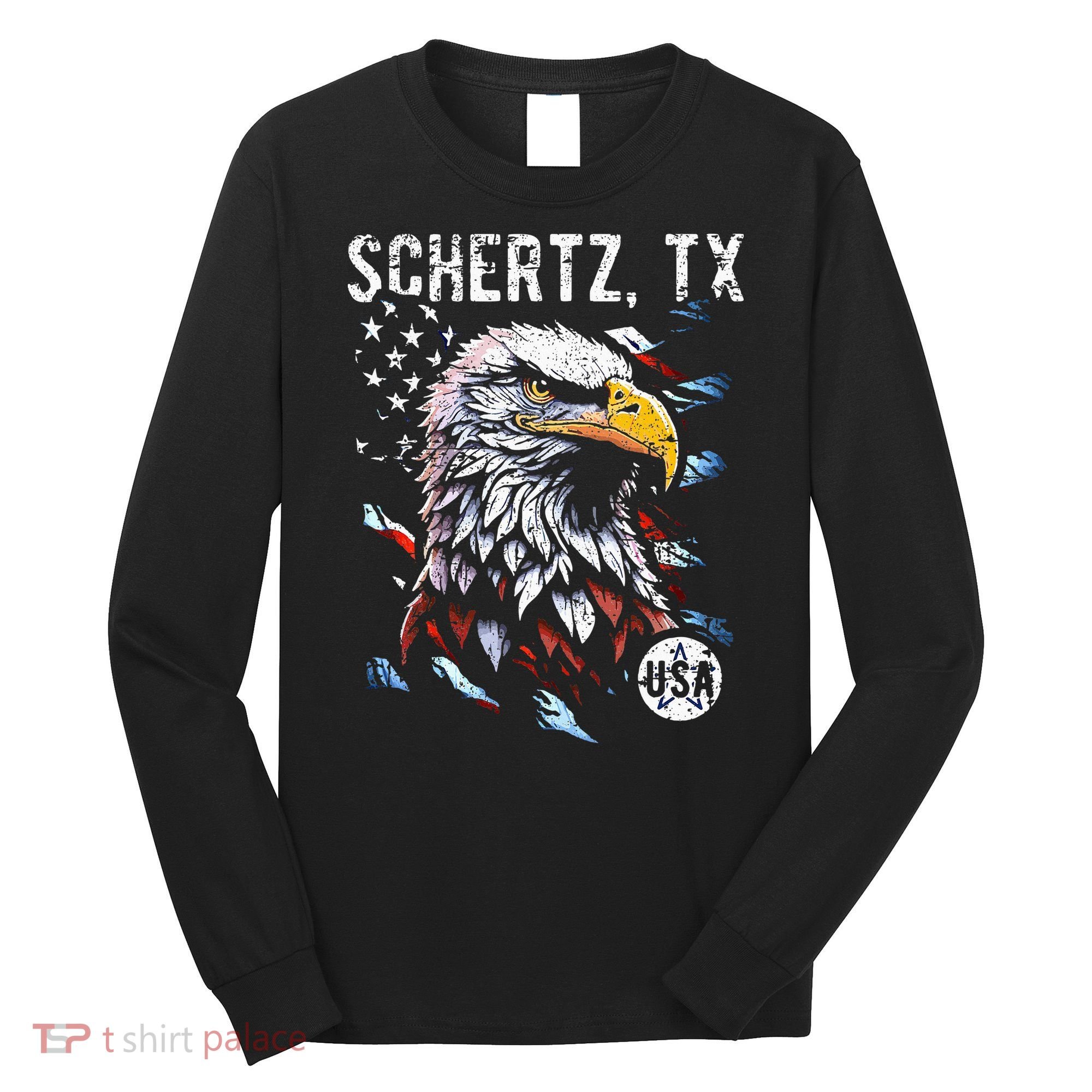 Schertz Texas Patriotic Eagle Usa Flag Long Sleeve Shirt