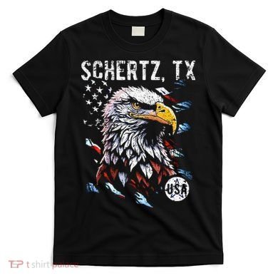 Schertz Texas Patriotic Eagle Usa Flag T-Shirt
