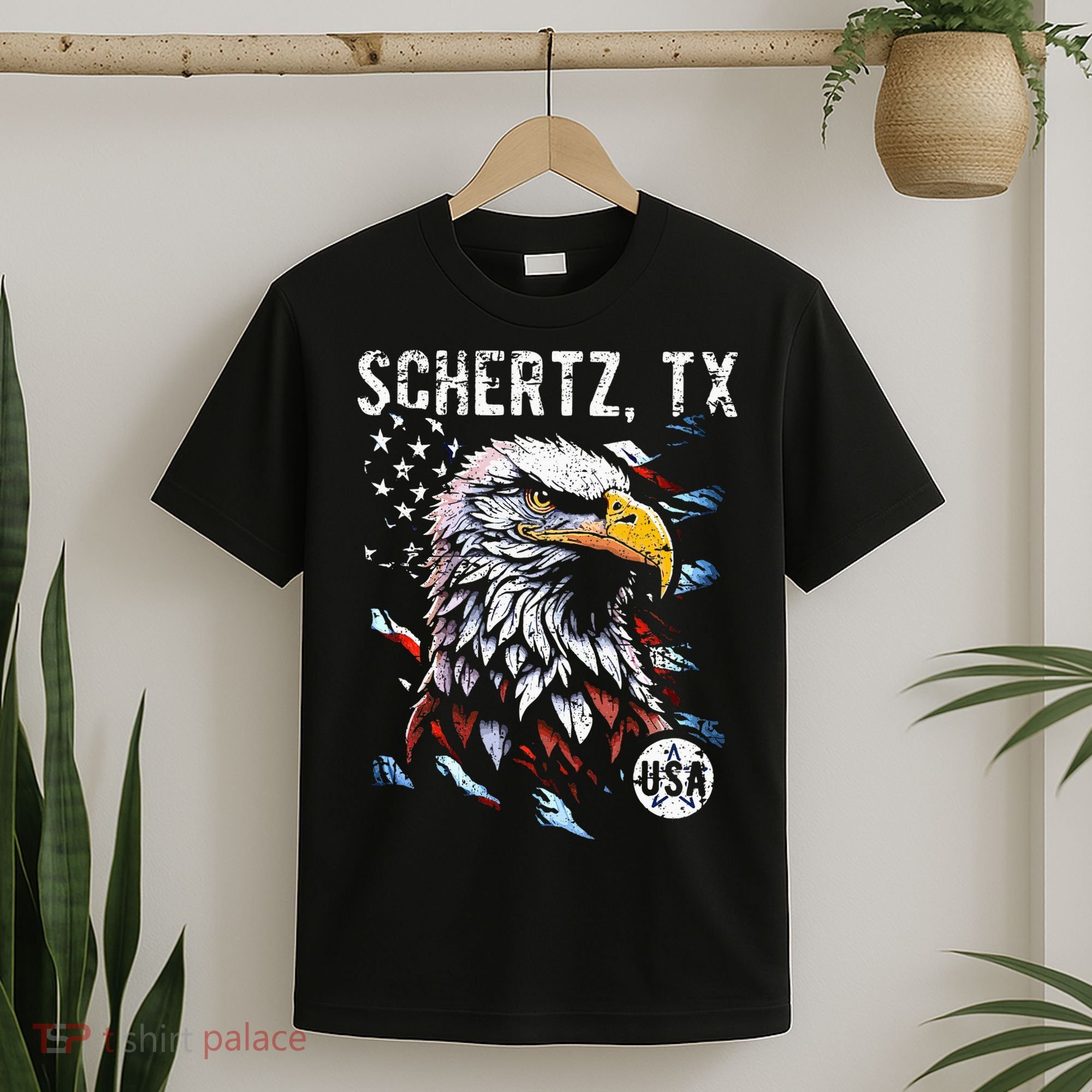Schertz Texas Patriotic Eagle Usa Flag T-Shirt