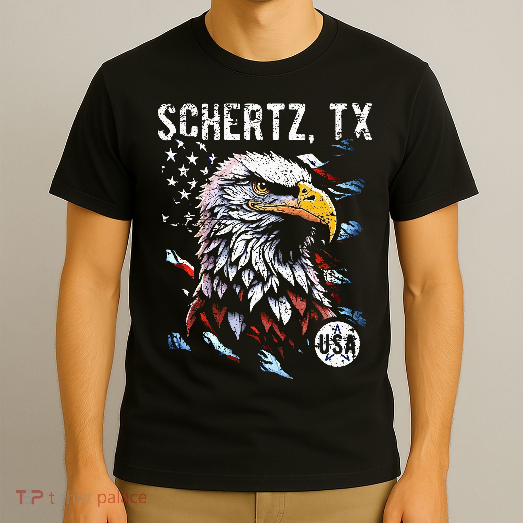 Schertz Texas Patriotic Eagle Usa Flag T-Shirt