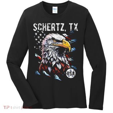 Schertz Texas Patriotic Eagle Usa Flag Women's Long Sleeve Shirt