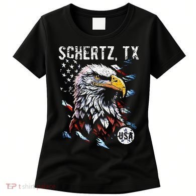 Schertz Texas Patriotic Eagle Usa Flag Women's T-Shirt