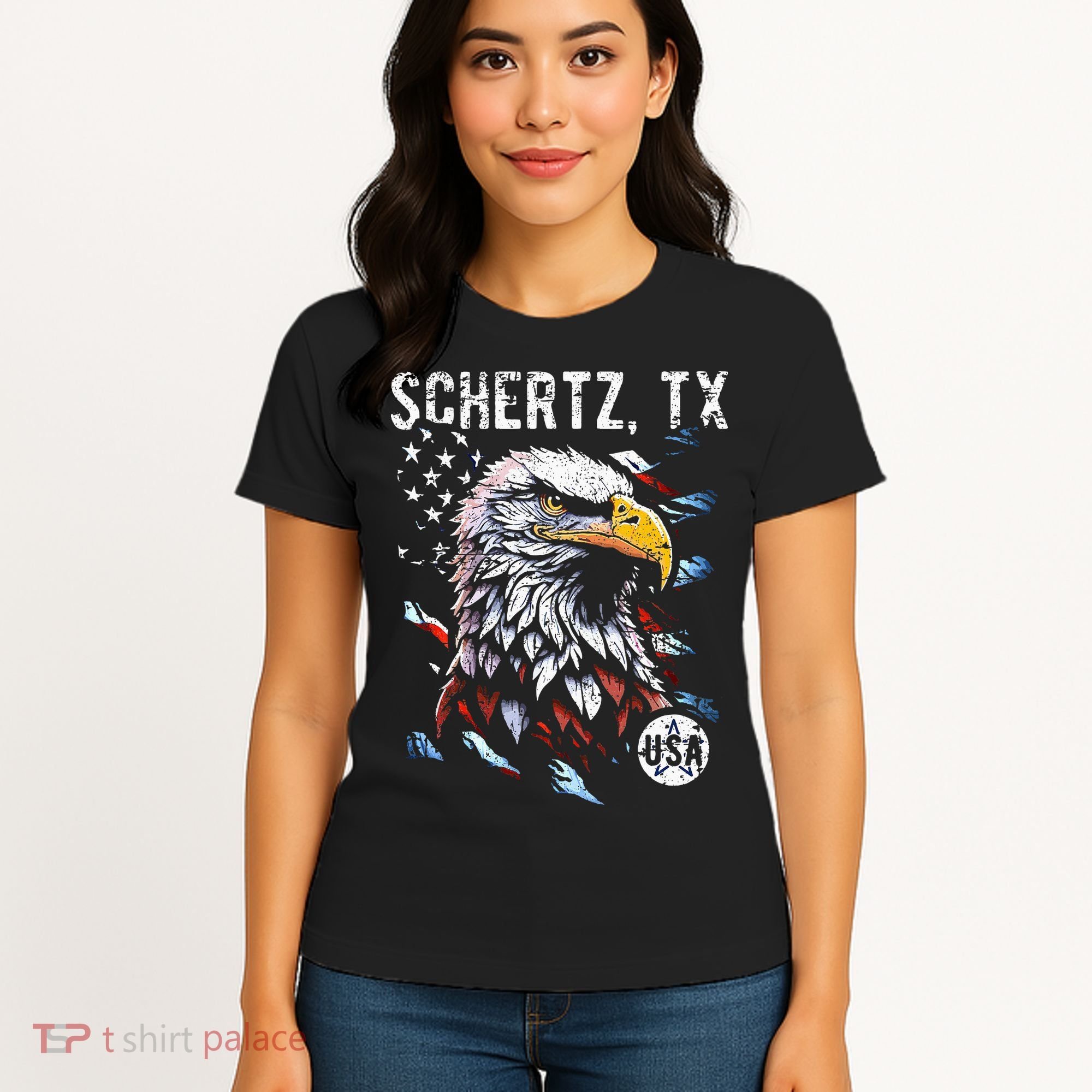 Schertz Texas Patriotic Eagle Usa Flag Women's T-Shirt