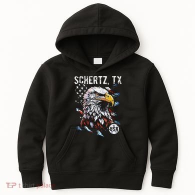 Schertz Texas Patriotic Eagle Usa Flag Kids Hoodie