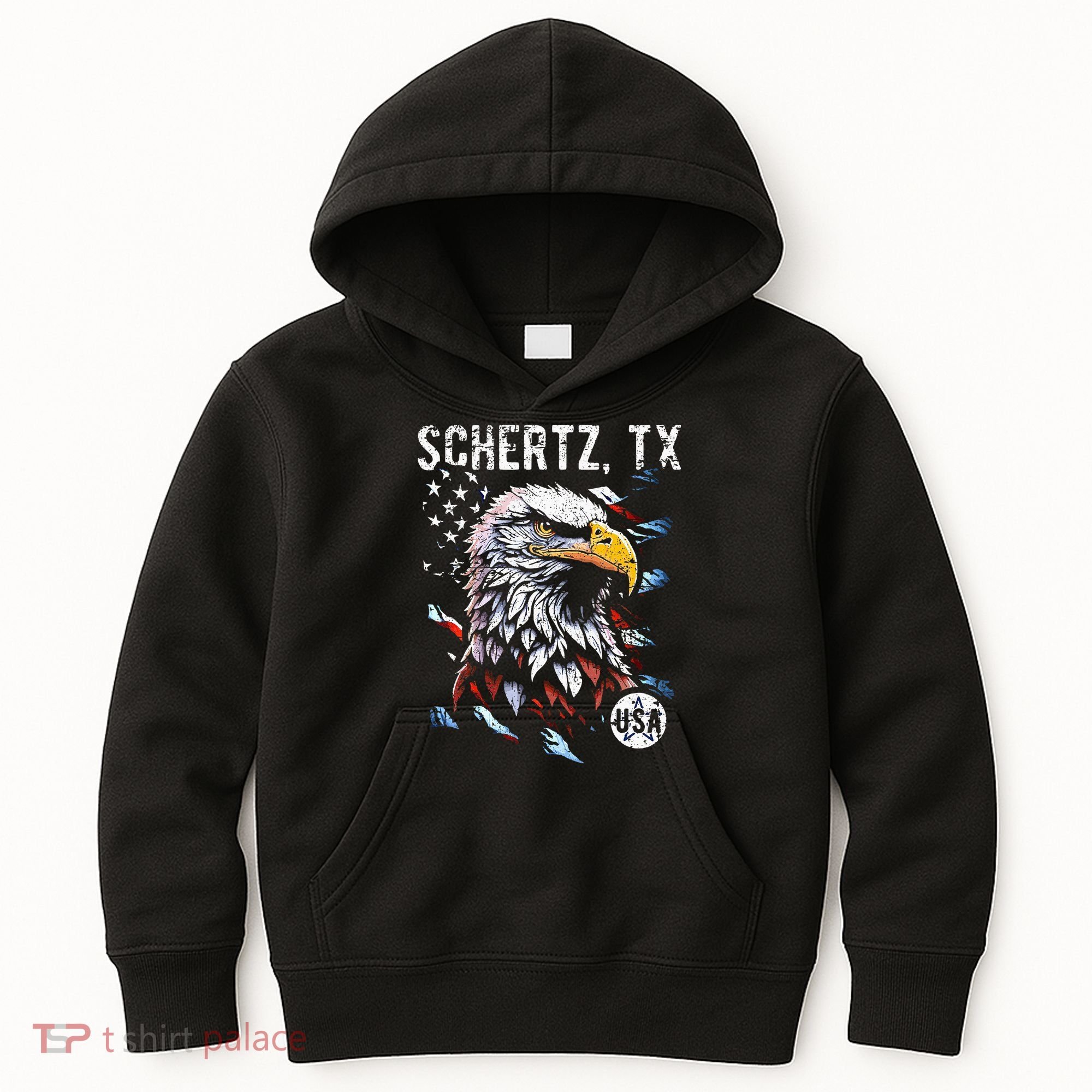 Schertz Texas Patriotic Eagle Usa Flag Kids Hoodie