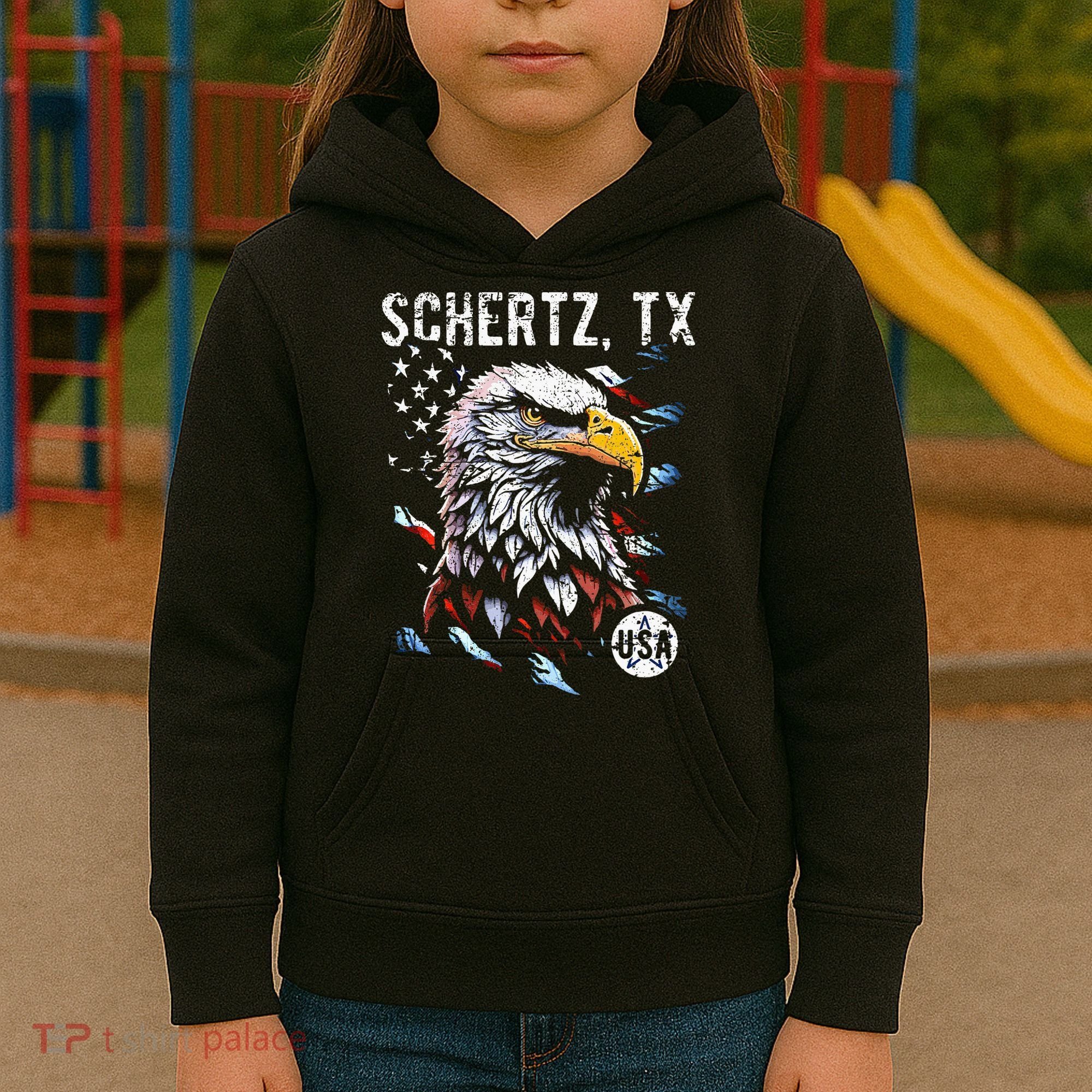Schertz Texas Patriotic Eagle Usa Flag Kids Hoodie