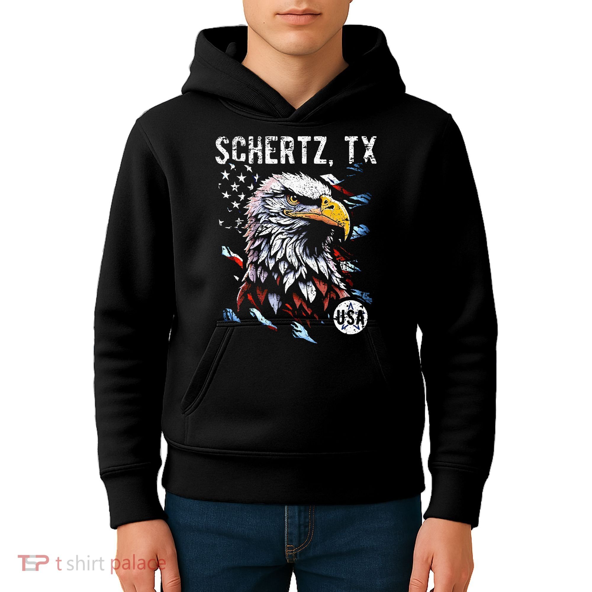 Schertz Texas Patriotic Eagle Usa Flag Kids Hoodie