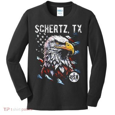 Schertz Texas Patriotic Eagle Usa Flag Kids Long Sleeve Shirt