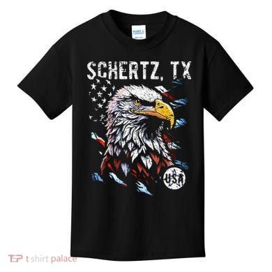 Schertz Texas Patriotic Eagle Usa Flag Kids T-Shirt