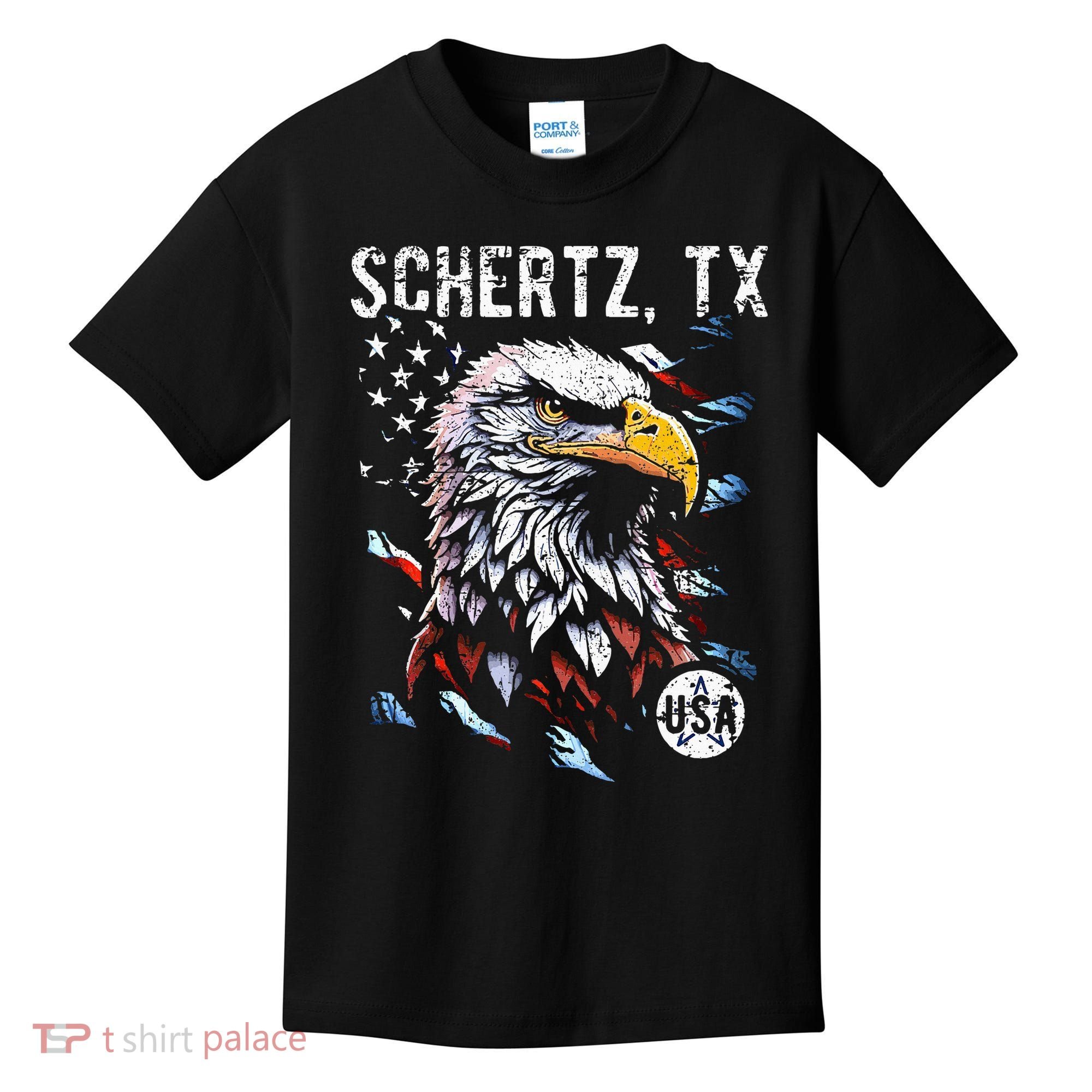 Schertz Texas Patriotic Eagle Usa Flag Kids T-Shirt