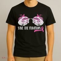 Save The Pumpkins Breast Cancer Awareness Halloween T-Shirt thumb 3