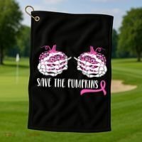 Save The Pumpkins Breast Cancer Awareness Halloween Golf Towel thumb 1