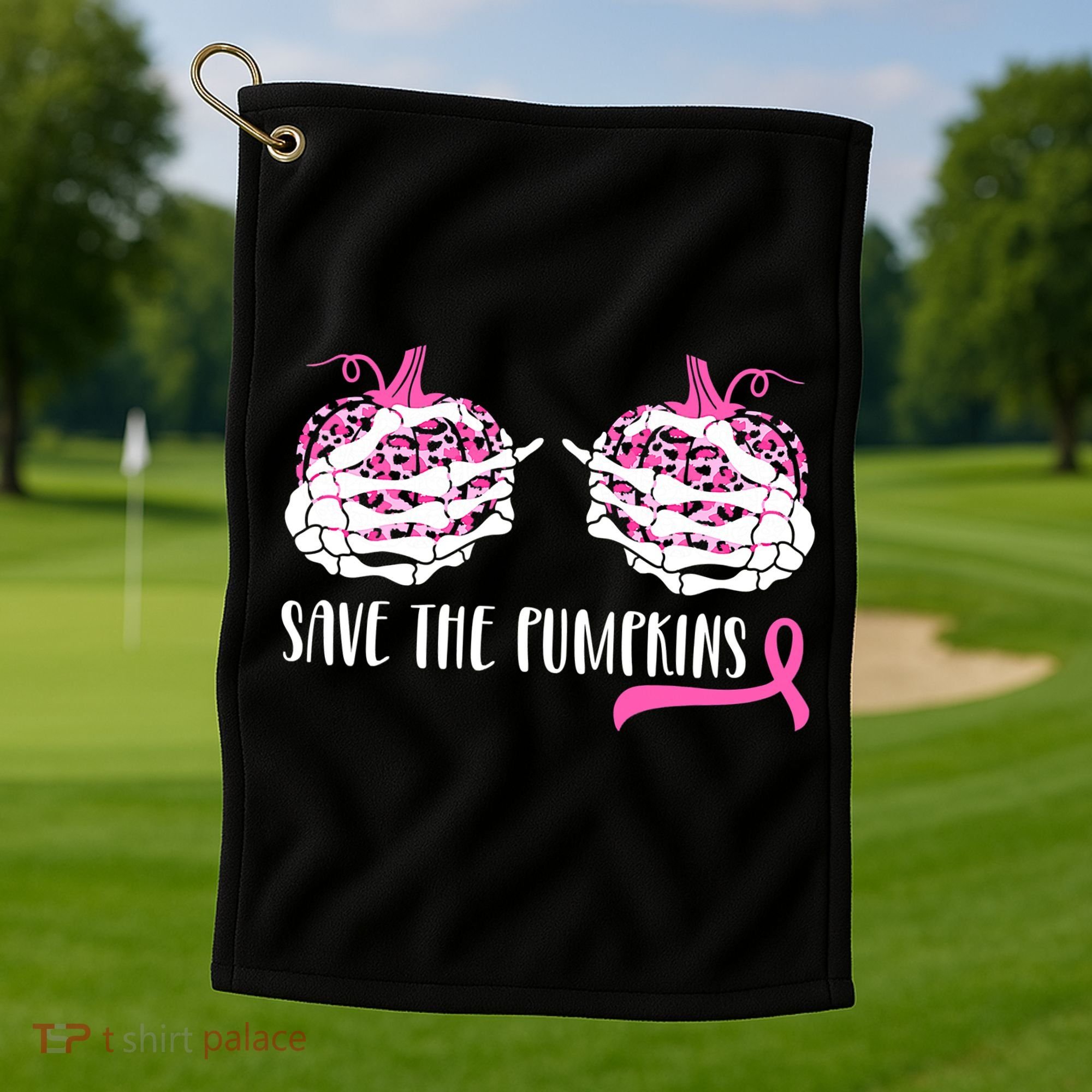 Save The Pumpkins Breast Cancer Awareness Halloween Golf Towel