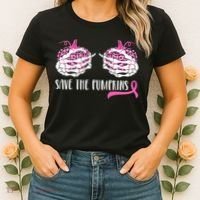 Save The Pumpkins Breast Cancer Awareness Halloween Women's T-Shirt thumb 2