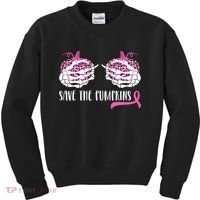 Save The Pumpkins Breast Cancer Awareness Halloween Kids Sweatshirt thumb 0