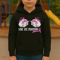 Save The Pumpkins Breast Cancer Awareness Halloween Kids Hoodie thumb 3