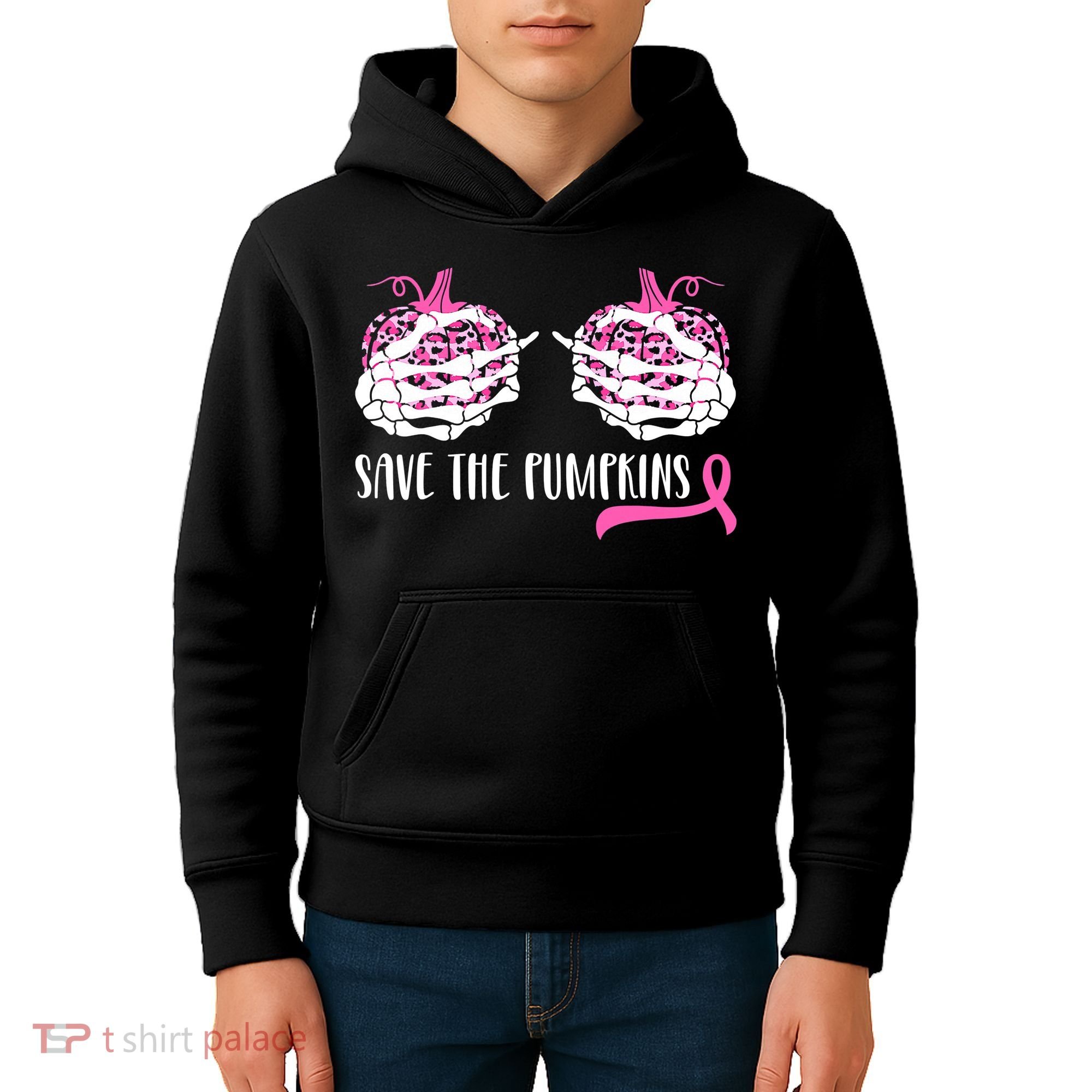 Save The Pumpkins Breast Cancer Awareness Halloween Kids Hoodie