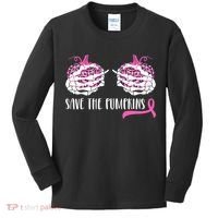 Save The Pumpkins Breast Cancer Awareness Halloween Kids Long Sleeve Shirt thumb 0