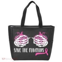 Save The Pumpkins Breast Cancer Awareness Halloween Tote Bag thumb 0